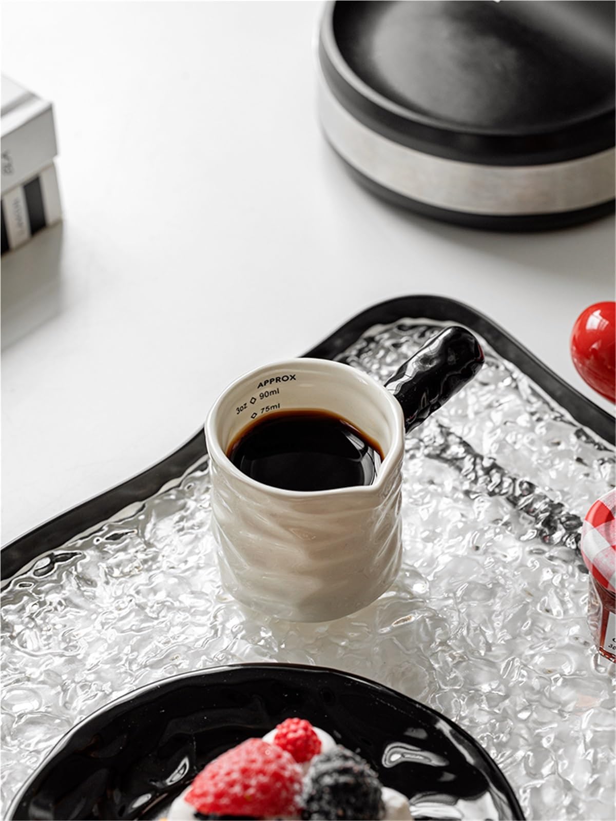 Jarra De Leche Con Escala, Taza Medidora Café Cerámica Fina, Extracción, 2 Uds., 3oz/90ml Para Espumar(Black)