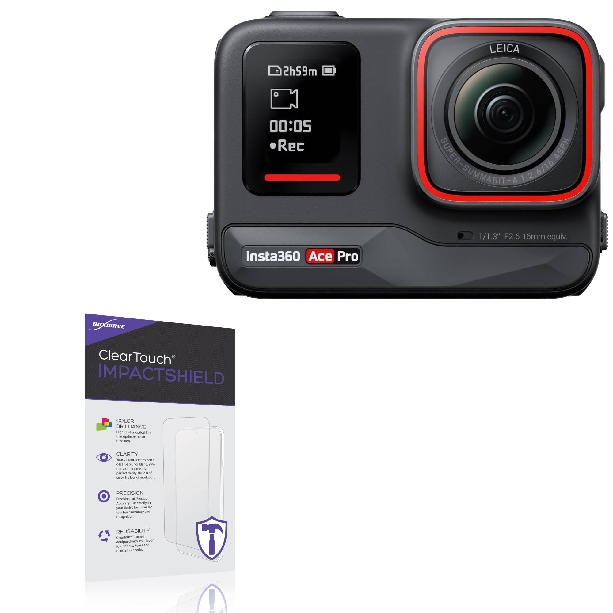 BoxWave Screen Protector Compatible with Insta360 Ace Pro - ClearTouch ImpactShield (2-Pack), Impenetrable Screen Protector Flexible Film