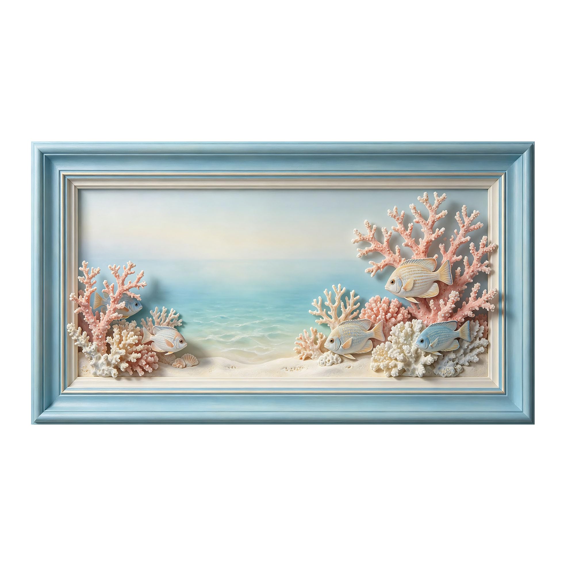 Yzpallescene 3D Framed Wall Art 50cm×100cm Coastal Marine Coral Reef Seascape Tropical Underwater Large Size SelfAdhesive Removable Wall Decor Prints Artwork for Living Room Bedroom Office