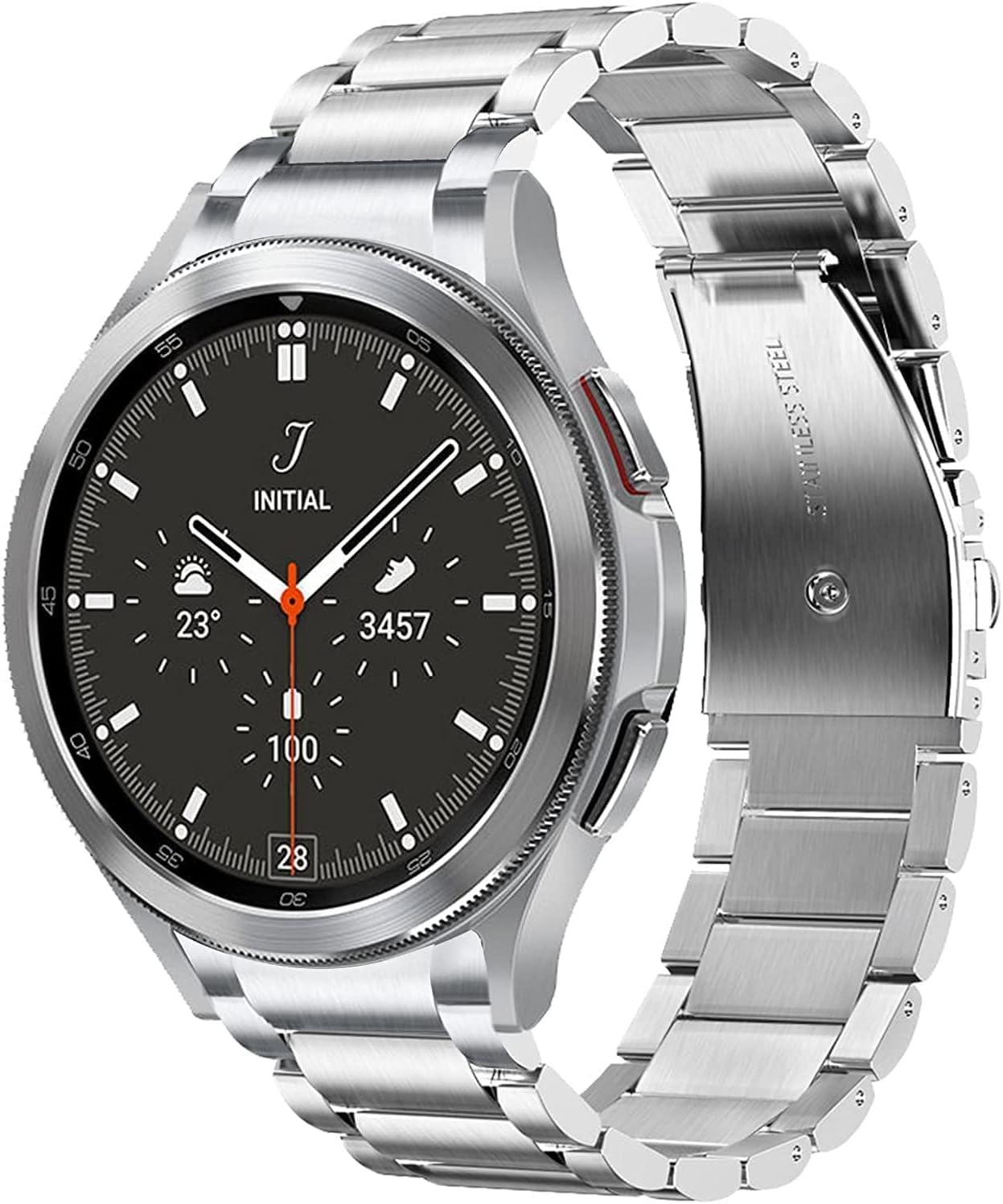 No Gap Metal Bands Compatible with Samsung Galaxy Watch 7 FE 4 5 6 40mm 44mm/Galaxy Watch 6 Classic 43mm 47mm/Watch 5 Pro 45mm/4 Classic 42mm 46mm, Solid Business Stainless Steel Metal Strap for Men (Silver)