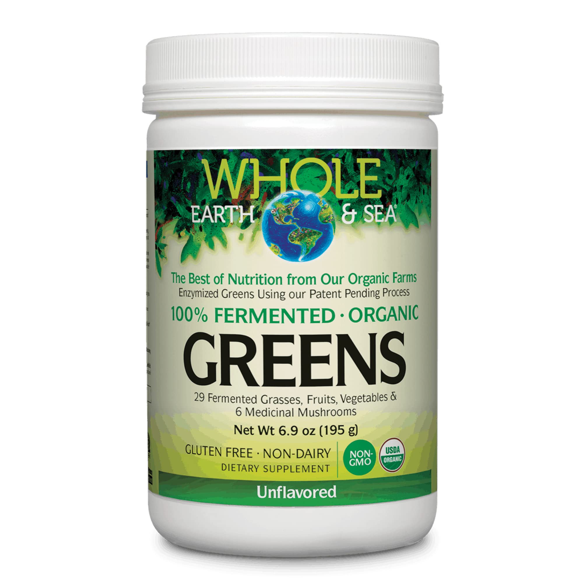 Whole Earth & Sea from Natural Factors, Organic Fermented Greens, Vegan Superfood Powder, Unflavored, 6.9 Oz