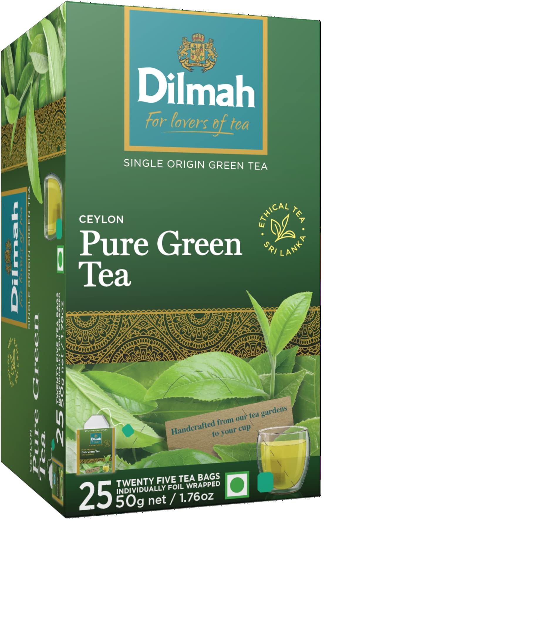 Dilmah Pure Ceylon Green Tea, 25 Tea Bags