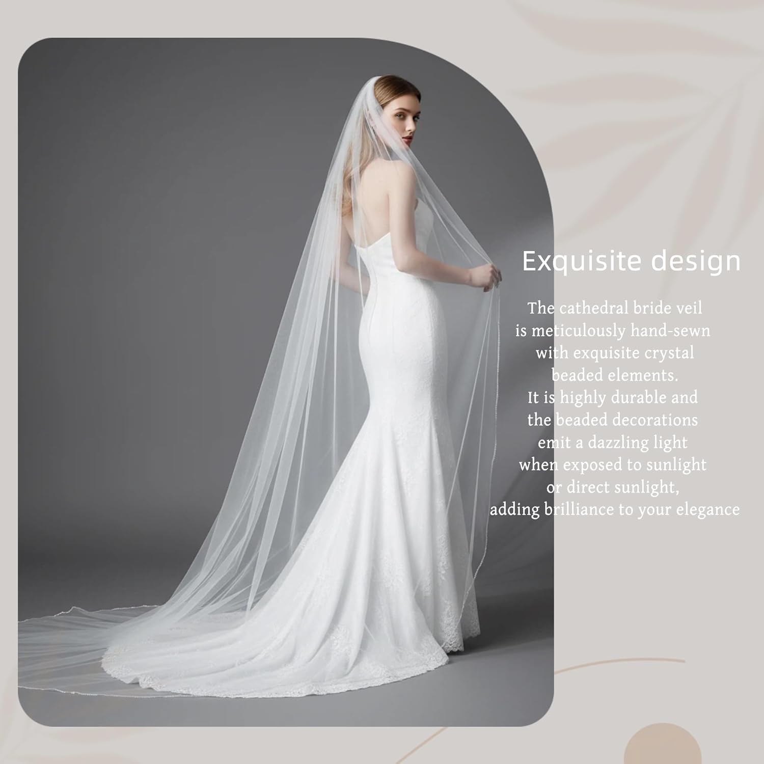 Wedding Veil for Bride 1 Tier Bridal Veil with Crystals Beaded Edge for Women and Brides