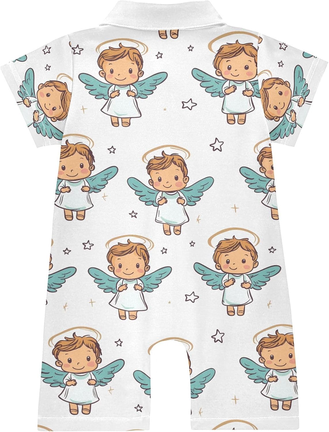 vvfelixl Cute Angel with Stars Baby Boy Polo Clothes,Short Sleeve Baby Bodysuit,Collared Polo Romper for 0-24 Months