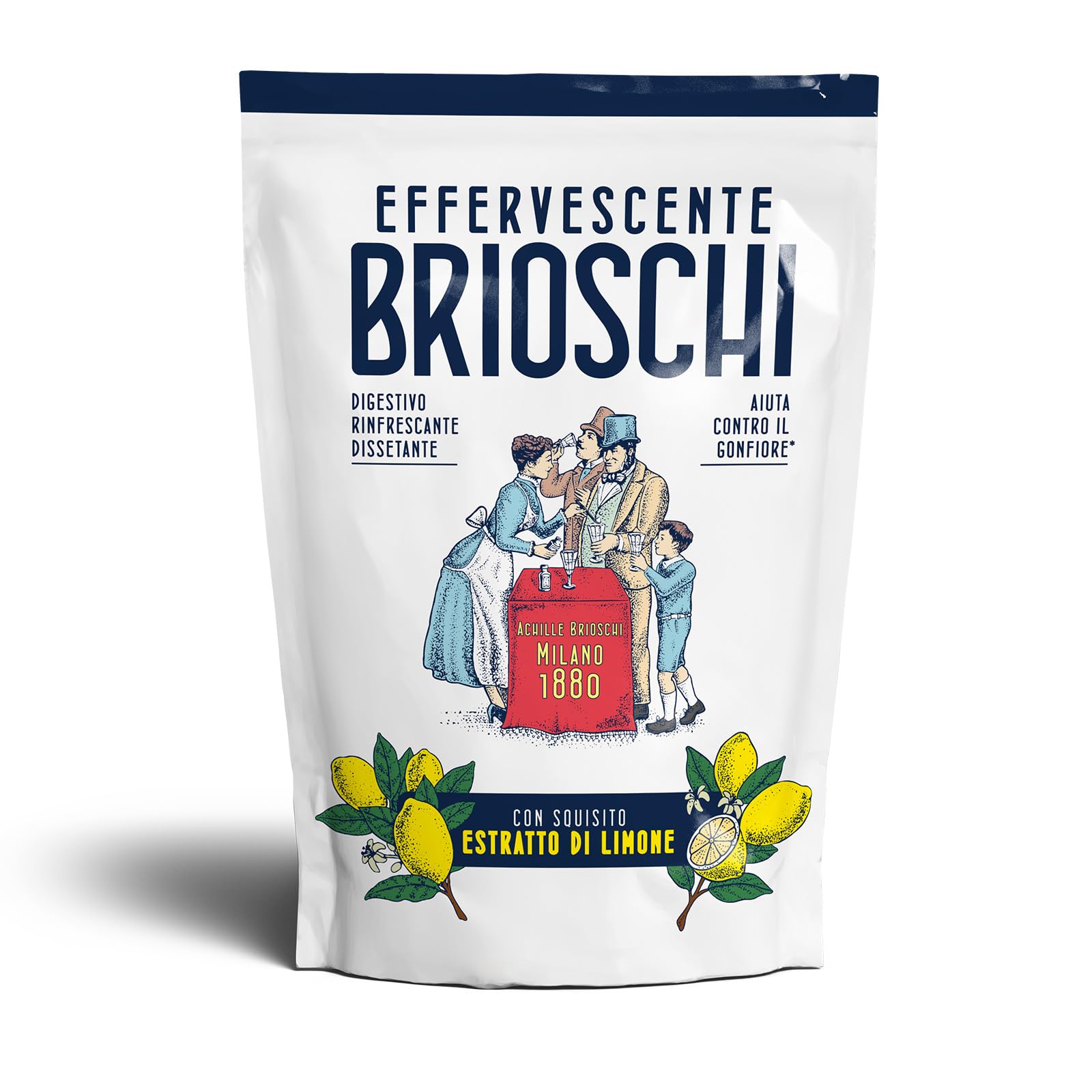 Effervescente Brioschi - Preparato granulare effervescente, rinfrescante e dissetante con squisito estratto di Limone, che allevia la sensazione di gonfiore dopo i pasti - Busta da 100g