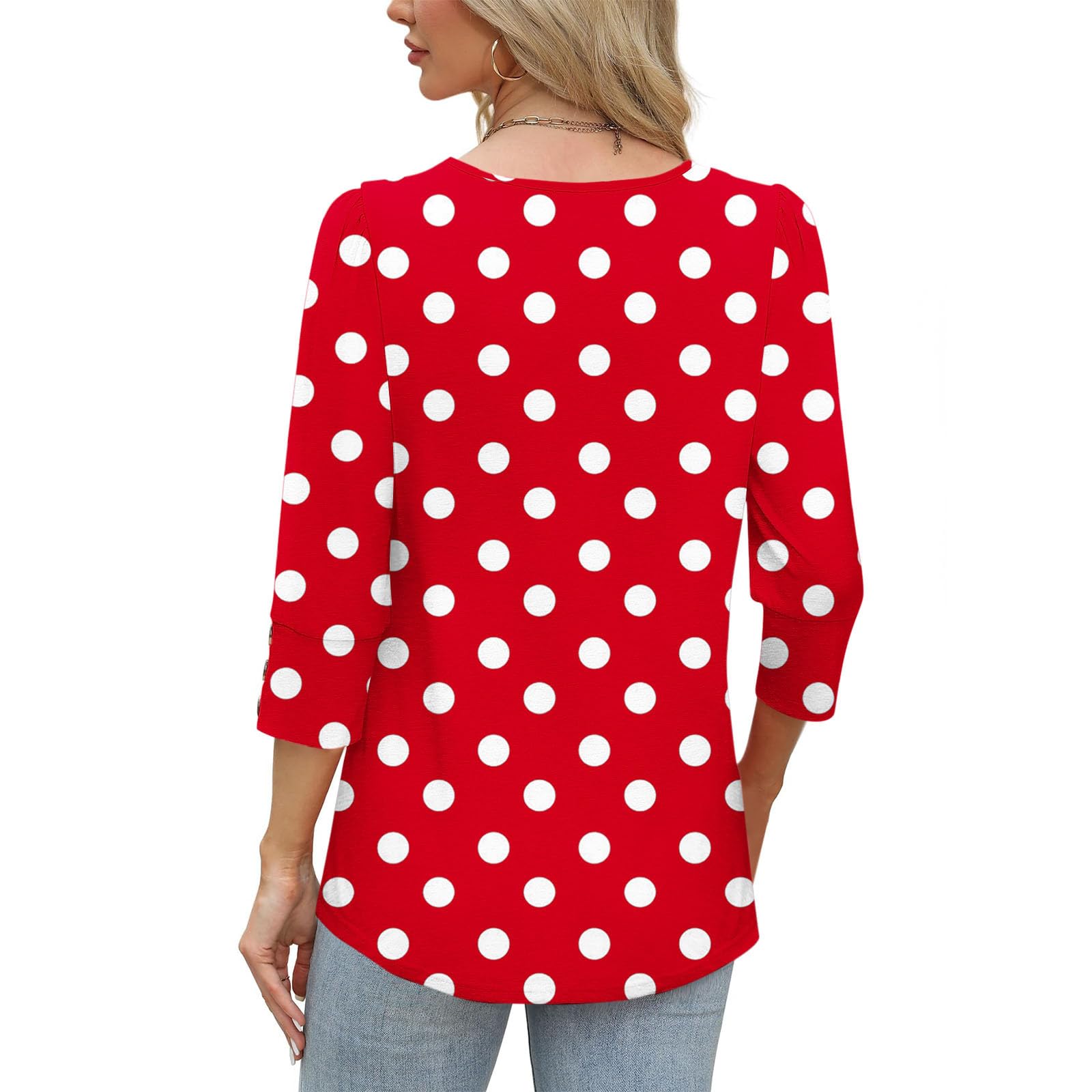 T-Shirt Damen 3/4 Ärmel, Punkte Dekoration Shirt Baumwolle Oberteile Damen Tshirt Rundhals Casual Tunika Tops Modisches Bluse Locker Sommer T-Shirts Weich und Bequem Langarmshirt