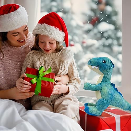 Miniatura 7 de HollyHOME Juguete de dinosaurio T-Rex de peluche con escamas texturizadas suaves y realistas, lindo regalo de dinosaurio para niños, azul y blanco,