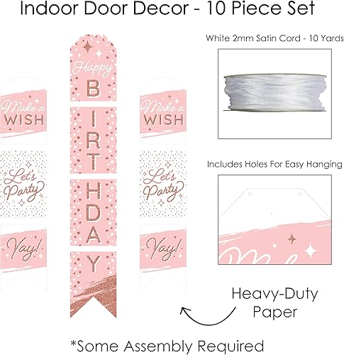 Miniatura 4 de Big Dot of Happiness Cumpleaños de oro rosa rosa – pancartas verticales colgantes para puerta – Kit de decoración de pared para fiesta de feliz