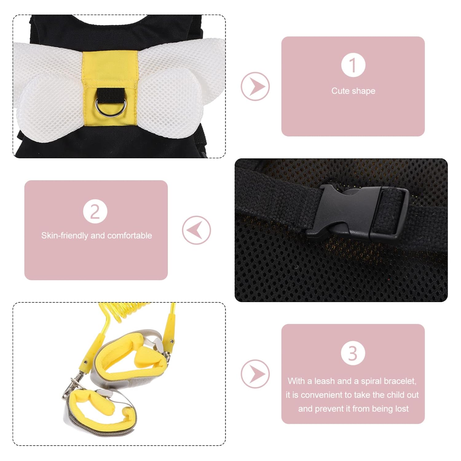 Toddmomy Toddler Harness Leash Anti Lost Wrist Link Walking Wristband Safety Backpack Cute Assistant Strap Belt for Toddlers Child Baby Outdoor Activity Yellow