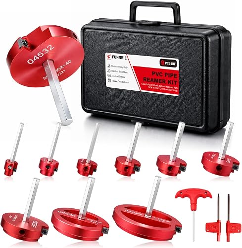 9Pcs PVC Pipe Reamer Kit, Durable Aluminum PVC Fitting Saver | Sch.40 CPVC ABS Lightweight Socket Saver Plumbing Tool Includes 1/2", 3/4", 1", 1-1/4", 1-1/2", 2", 2-1/2", 3", 4",1/2" Drill