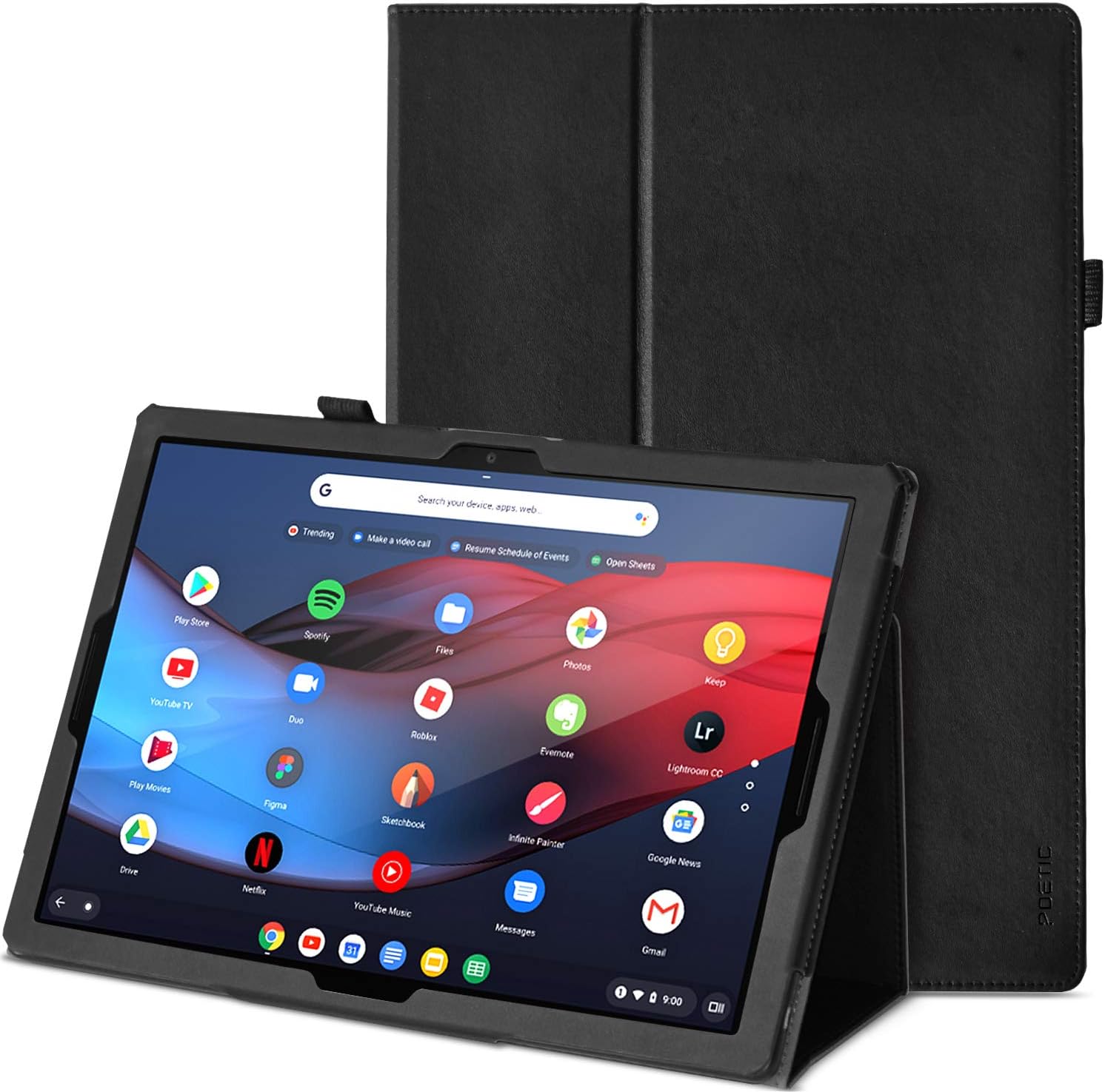 Poetic Slimfolio Series Designed for Google Pixel Slate 12.3 Inch Case, Premium Slim Synthetic Leather Flip Stand Cover with Stylus Loop, Auto Sleep/Wake, Magnetic Closure, Black