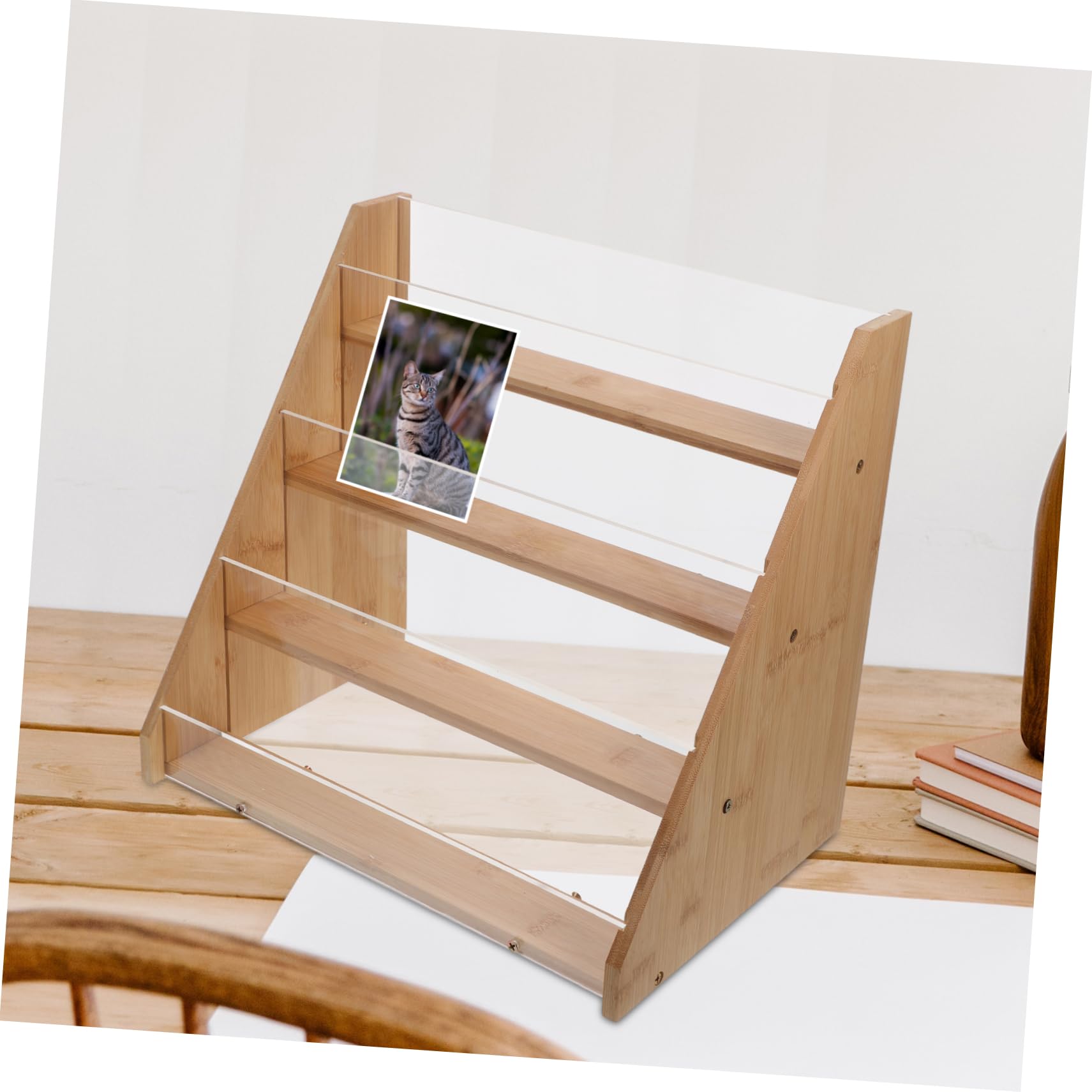 Présentoir pour et Ranger Cartes Design Multilayer Organisateur de Cartes de en Bambou et Acrylique Support Pratique pour et Ranger Cartes pour Mariages et Anniversaires