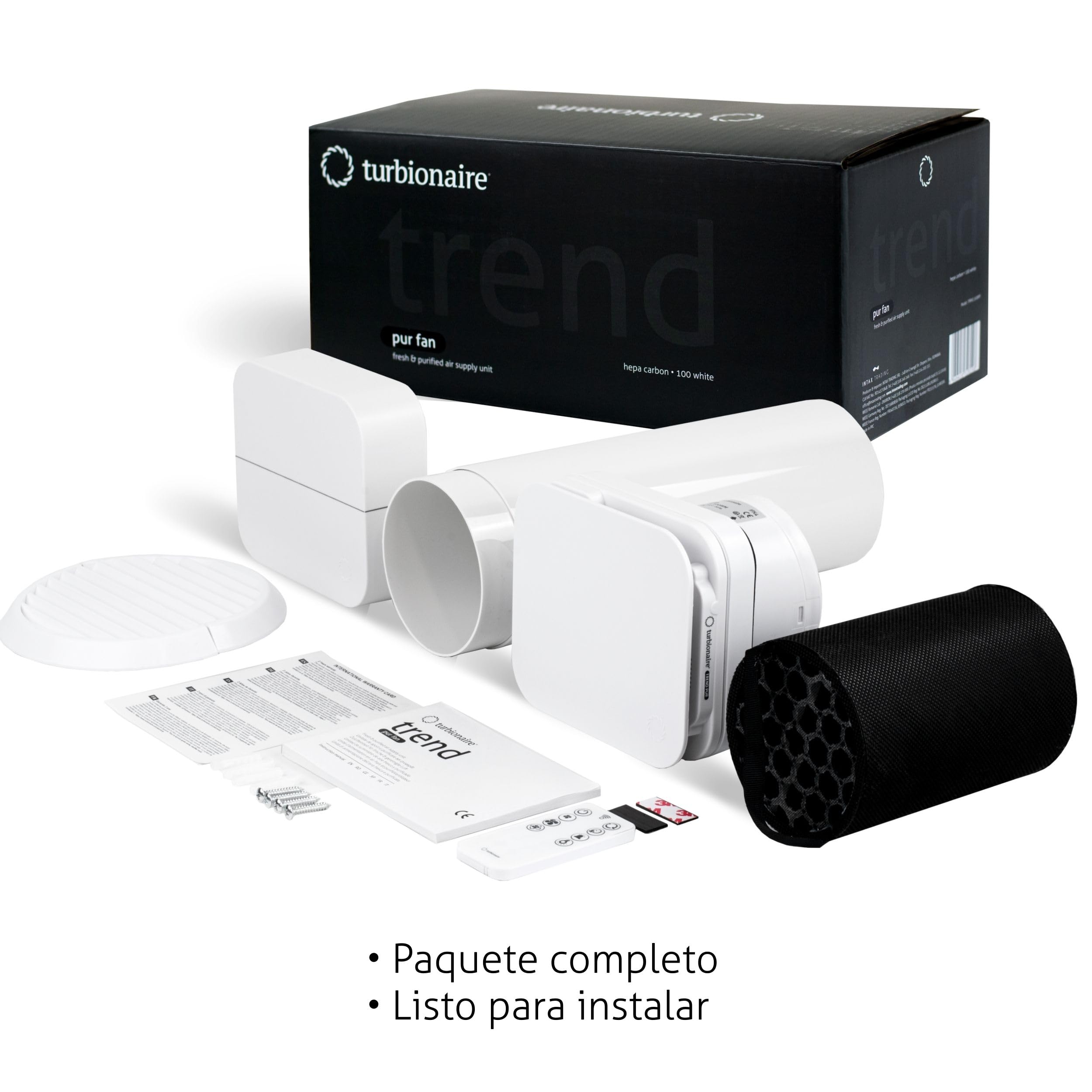 Turbionaire TREND PUR Unidad Exterior de Extracción y Purificación de Aire Para Ventilación Continua, Filtro HEPA, Carbonoi,Filtro de Polvo, Remoto,6 velocidades+boost,100 mm,Garantía de 3 años