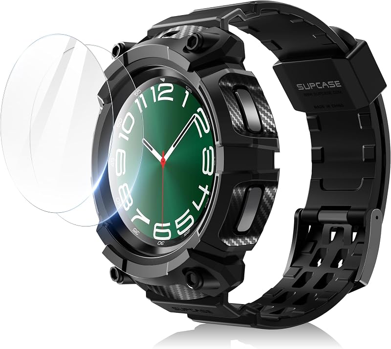 SUPCASE for Galaxy Watch 6 Classic Case 47mm (2023) with Strap Band, Black | 2X Screen Protector, Scratch-resistant Rugged Protective Cover, Adjustable Strap, Compatible with Wireless Chargers, UB Pro