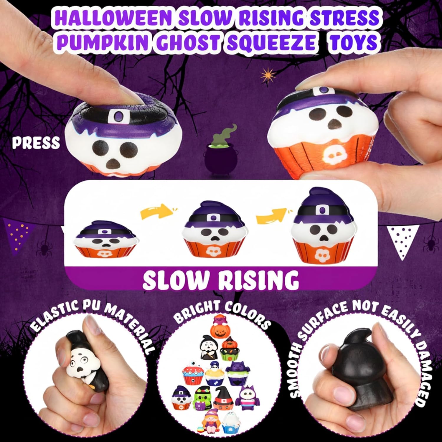 48 Pack Halloween Squeeze Toys, Trick or Treat Basket Stuffers Halloween Stress Toys, Soft Squeeze Toy Slow Rising Ghost Toy for Party Favors Classroom Rewards - Image 3