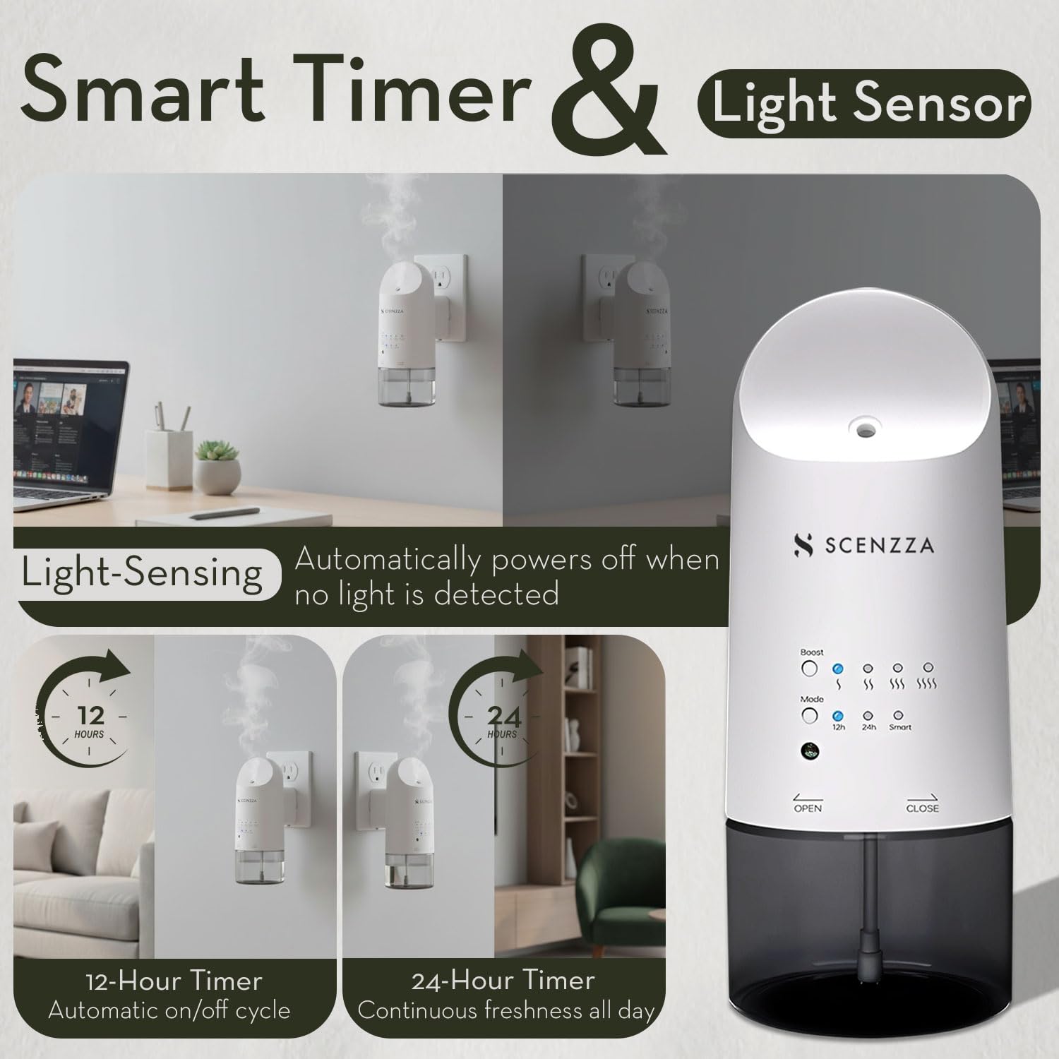 Wasserloser Diffusor für ätherische Öle, Lichtsensor, super leise und langlebig, fördert den Schlaf, beseitigt Gerüche und befeuchtet die Luft, Diffusor für Zuhause, Büro, 160 ml (weiß)