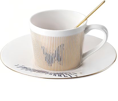 Old Craftsmen's Coffee Cup and Saucer Sets 8.45oz Latte Cup Unique Dynamic Mirage Reflection Tea Cup Luxury Porcelain Mirror Ceramic Mug Gifts for Cappuccino Espresso 250ml Butterfly