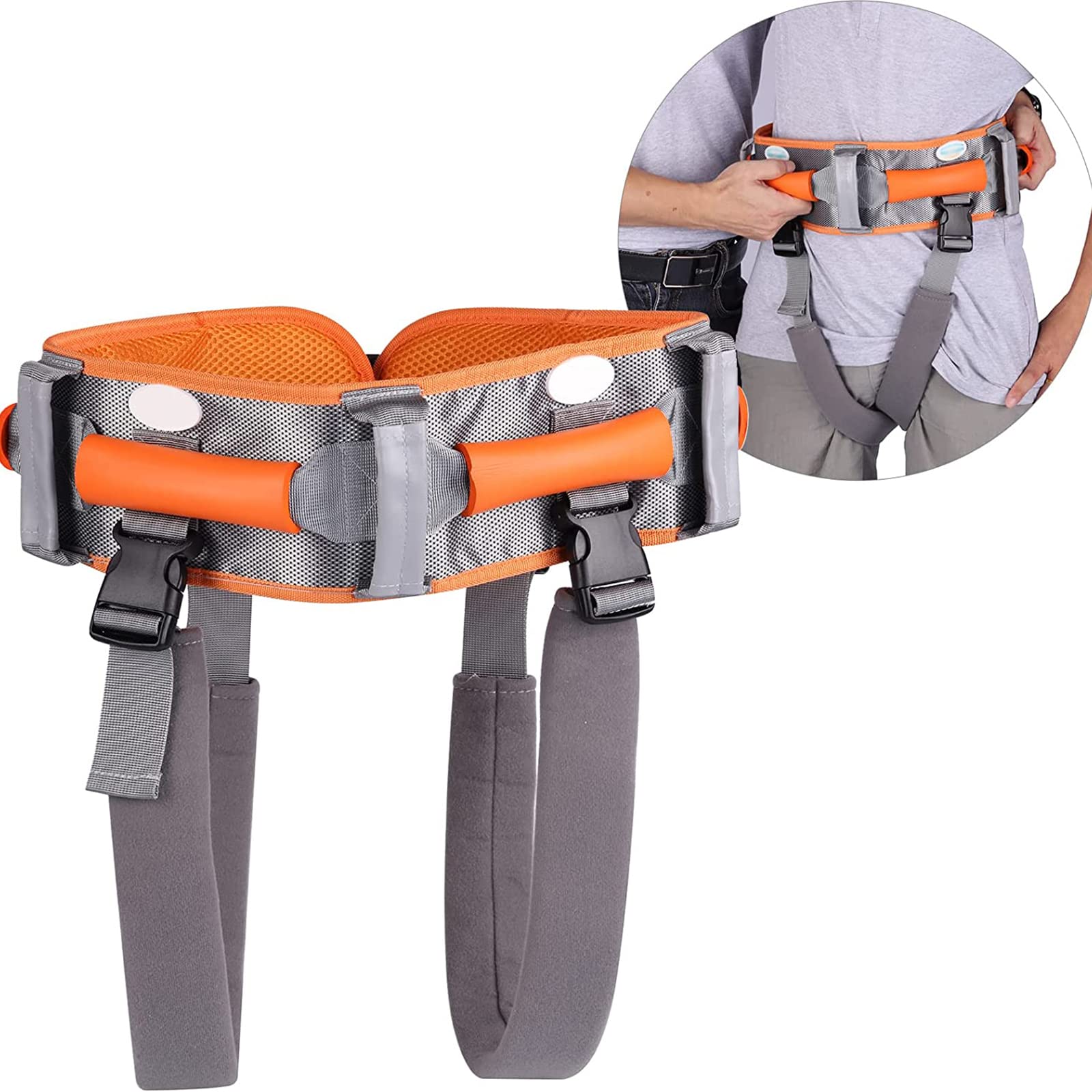 Cintura di trasferimento con Cosciali, Cintura Multifunzione per apprendimento del Cambio, Cintura per andatura Medica con 7 Maniglie Imbottite in Nylon Ausilio per la deambulazione con Fibbia a sga