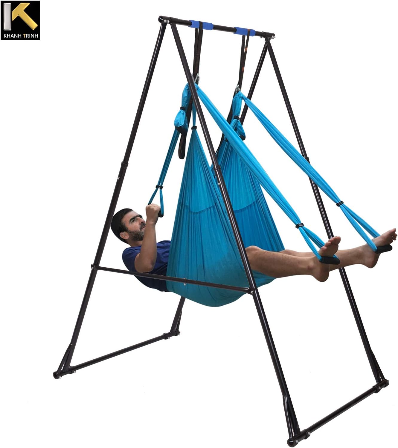 KT Air Yoga Equipment Set Includes: Blue Aerial Yoga Hammock and The Height-Adjustable Foldable Sturdy Durable KT Yoga Swing Stand Frame