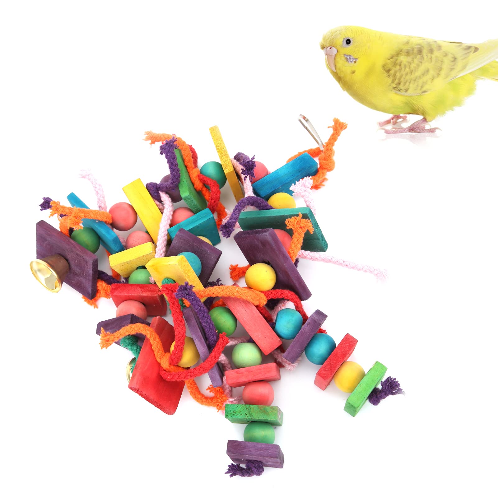 Andrew Parakeet Toys, Enjoy More Happy Time Safe and Durable Wooden Blocks Parakeet Toy for Macaws Pet Birds(Thick Rope)