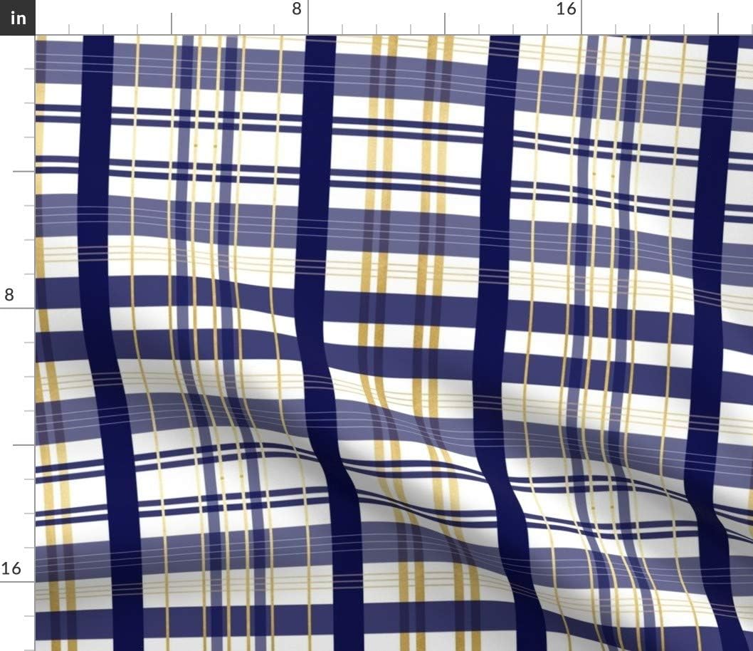 Spoonflower Fabric - Navy Blue Gold Plaid Buffalo Check Damn Yellow Printed on Petal Signature Cotton Fabric by The Yard - Sewing Quilting Apparel Crafts Decor