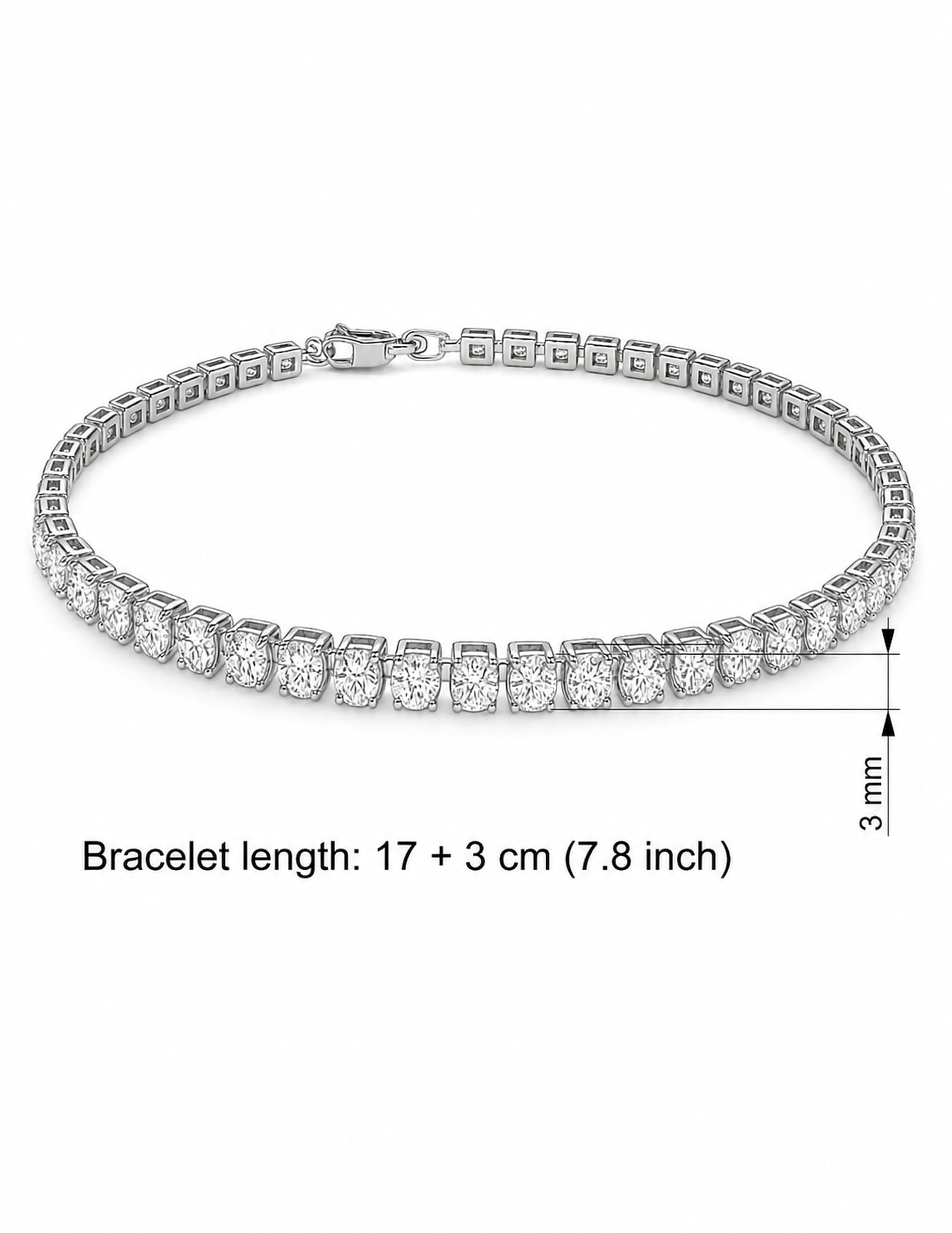 Dada Gioielli - Bracciale Tennis Donna Zirconi da 3 mm Lunghezza 17+3 cm Acciaio Inossidabile Elegante e Resistente, Idea Regalo Donna