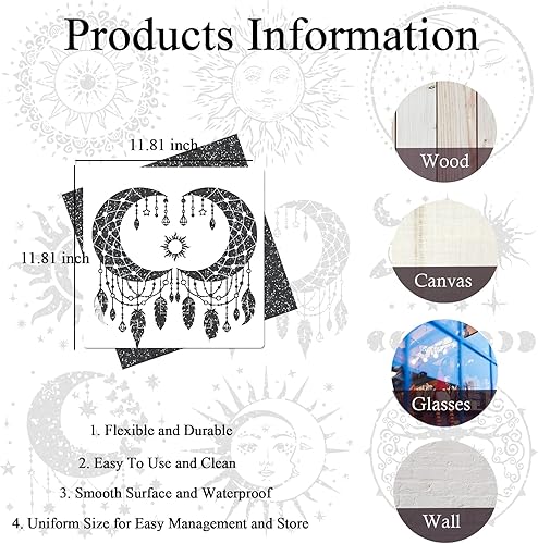 Miniatura 2 de 9 plantillas grandes de mandala de sol y luna, plantillas de pintura de árbol de flores de mariposa para manualidades, plantillas reutilizables,