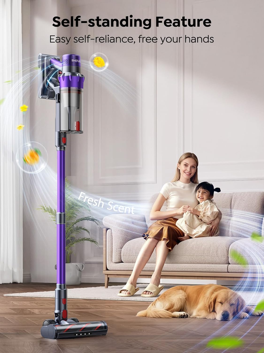 SMOTURE Cordless Vacuum Cleaner, 650W 55KPA 70Mins Vacuum Cleaners for Home, Cordless Stick Vacuum with LED Touch Screen, Anti-Tangle Wireless Vacuum, Handheld Vacuum for Pet Hair/Carpet/Floor - Image 8