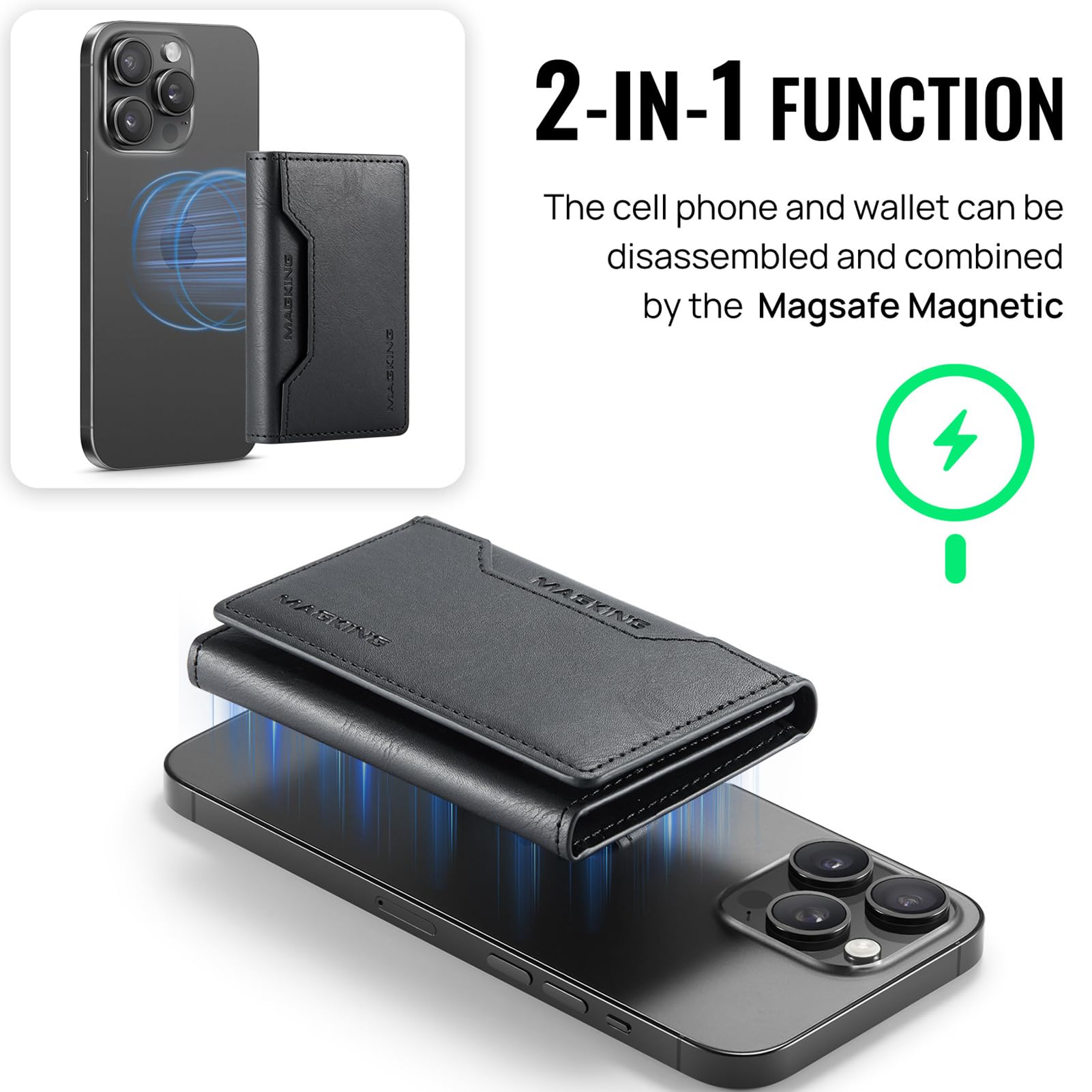 ESR Portafoglio per MagSafe con Funzionalità Find My, Blocco RFID, Supporto per 5 carte, Abilitato all'uso dell'app Dov'è, Per iPhone 17e/17/16/15/14/13/12, Non per 13/12 mini, Fibra di carbonio nero