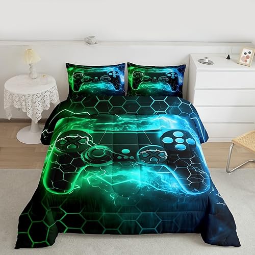 Miniatura 25 de Feelyou - Juego de edredón para niños gamers tamaño individual, juego de ropa de cama de estilo Galaxy Gaming con purpurina, juego de edredón para