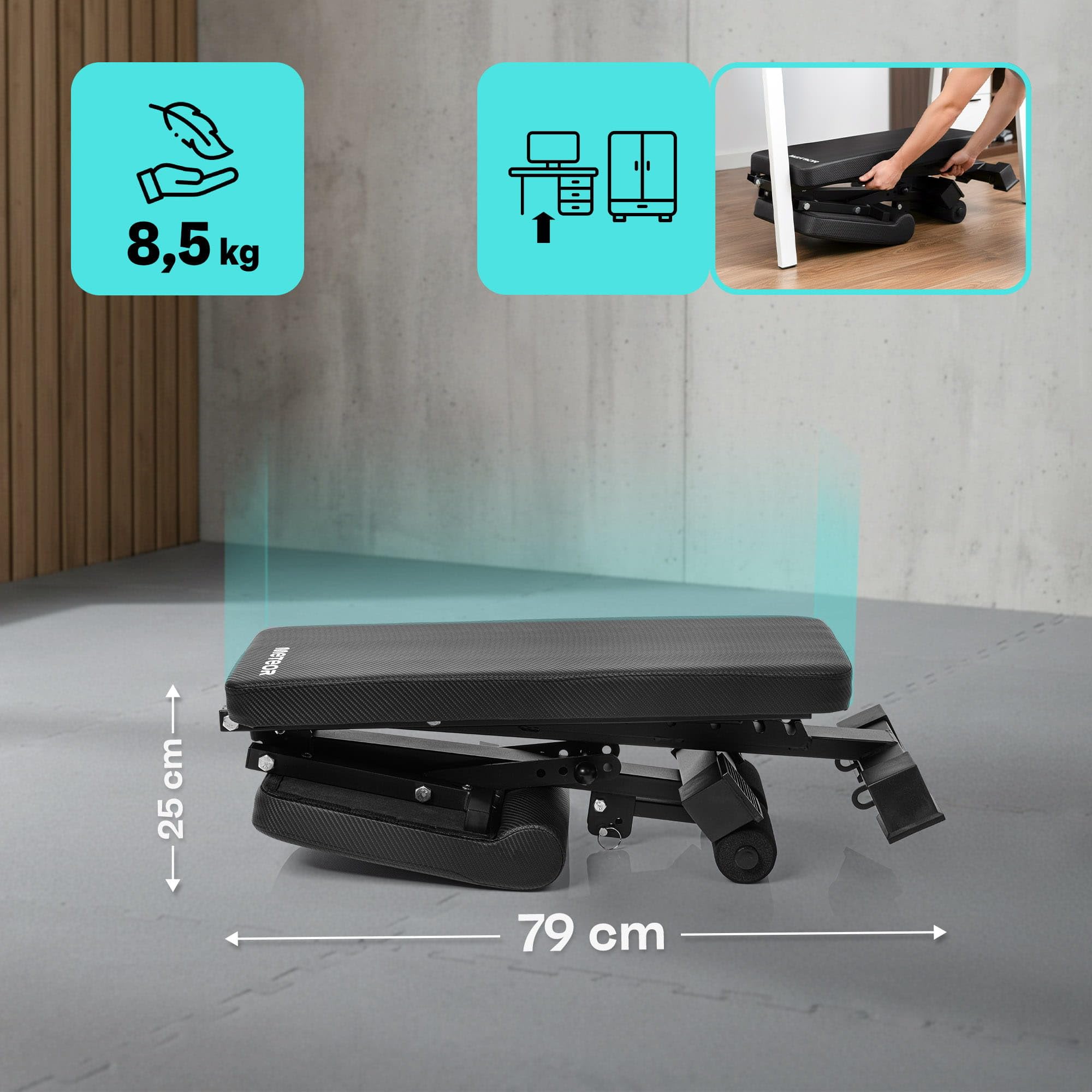 meteor Multifunktionale Hantelbank klappbar verstellbar Fitnessbank Trainingsbank Schrägbank für Zuhause und die Wohnung platzsparend