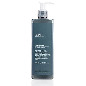 Anyah Moisturising Lotion For Hand And Body 480 Ml/ 18 pack Your Richness, Certified Ecocert Greenlife - Cosmebio Labelled, Sealed Pump, Recycled Bottle