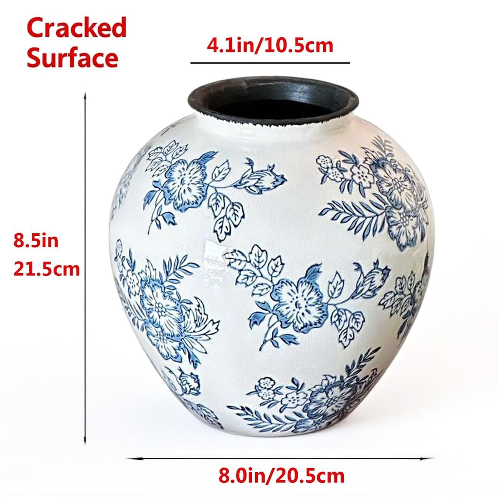 Piękny wazon Vintage niebieski i biały wazon do dekoracji Chinoiserie, duży okrągły wazon ceramiczny wystrój półki (A)