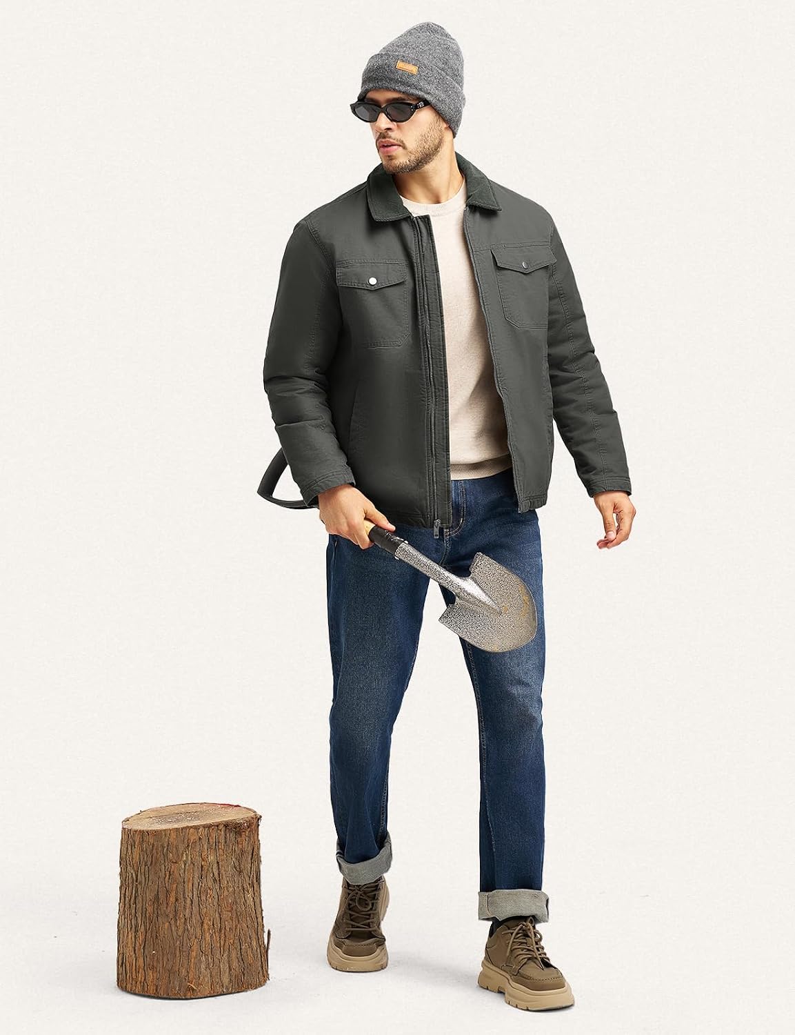 Rdruko Men's Winter Workwear Jackets, Sherpa Detroit Barn Trucker Fleece Jacket 5 Pockets Full Zip Heavy Warm Cotton Coats