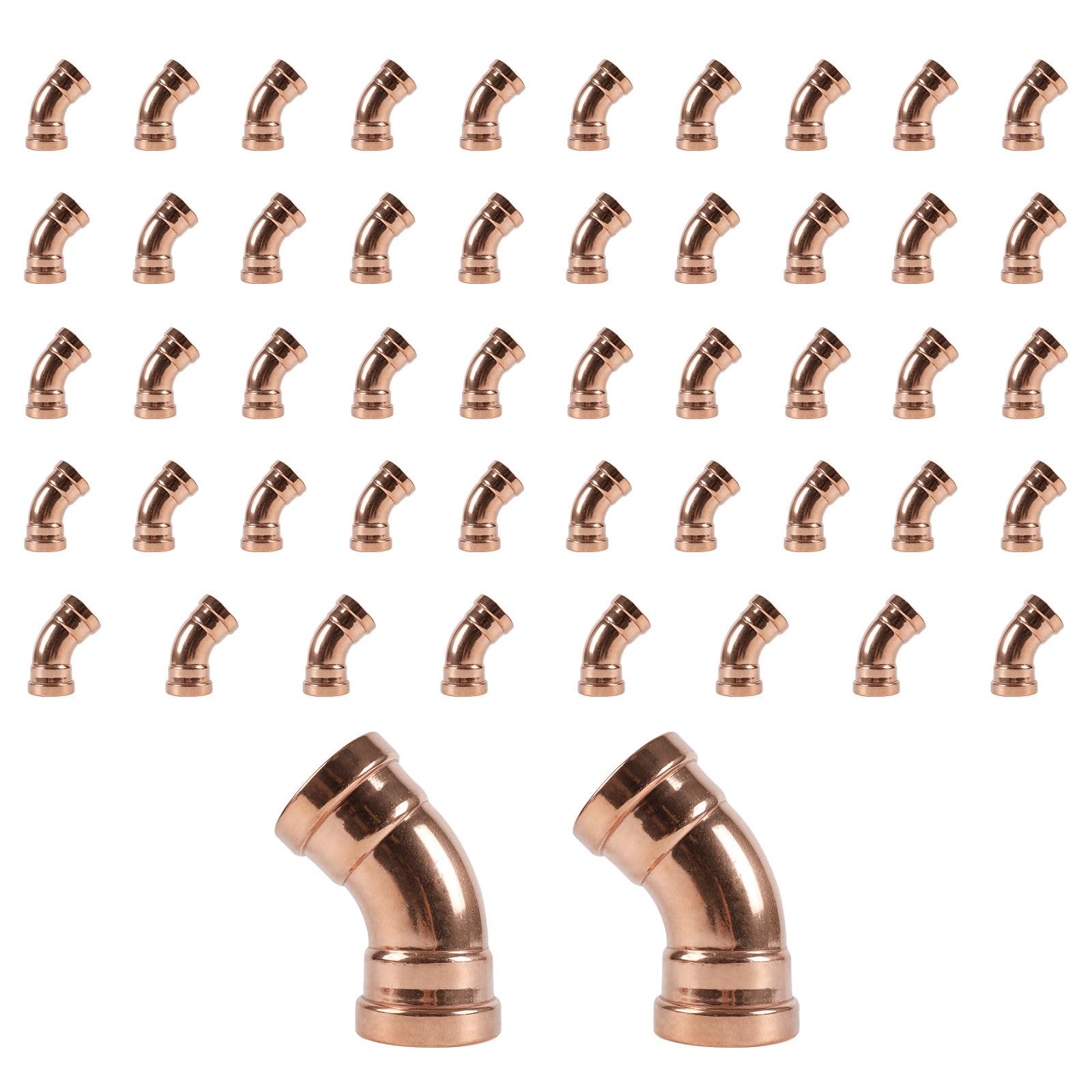 Paquete de 50 Codos de presión de Cobre GUOFIS, Codo de presión de 45 Grados de 1-1/2 Pulgadas P x P para tuberías de Agua