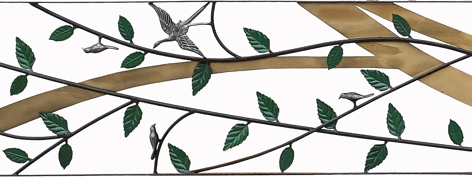Long Rectangular Metal Green Leaves Pattern Wall Panel Frame Art Acs7289