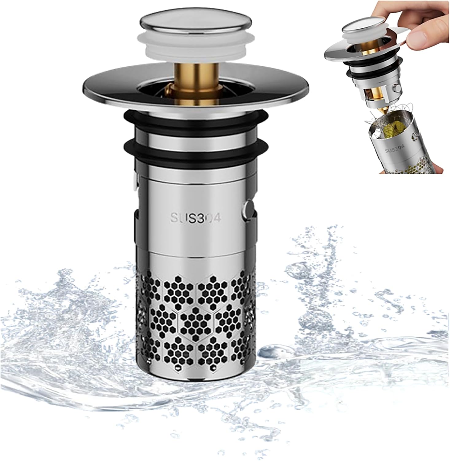 Bathroom Sink Drain Strainer, Upgrade Pop-up Sink Drain Strainers with Removable Stainless Steel Strainer Basket Hair Catcher Stainless Steel Floor Drainer Filter for Us Bathroom Sinks Stopper (1pcs) (1pcs) Thumbnail