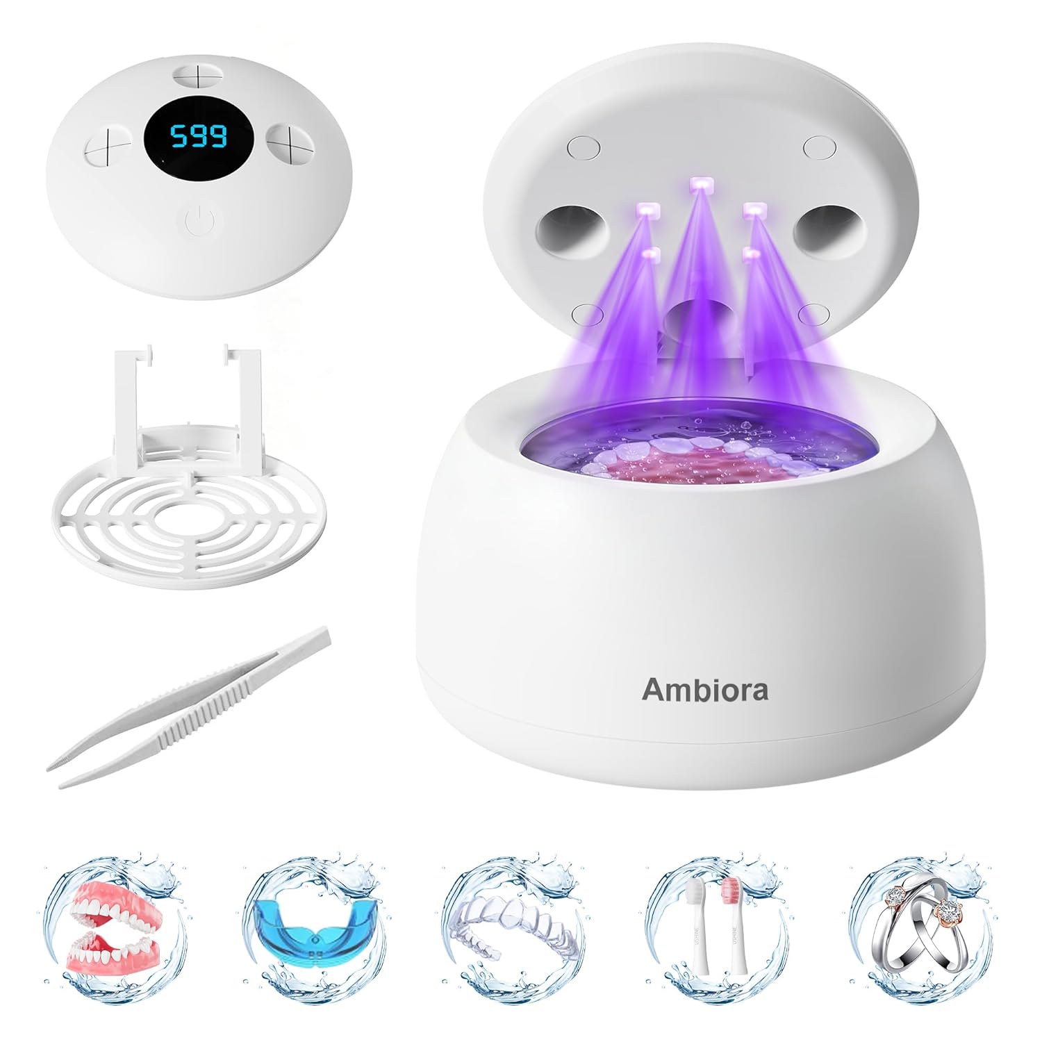 Ultrasonic Retainer Cleaner Machine, 45kHz ultrasonic cleaner for denture/Jewelry/Toothbrush with 4 Cleaning Modes, Digital Timer, 200ML Mouth Guard Cleaner for Aligner