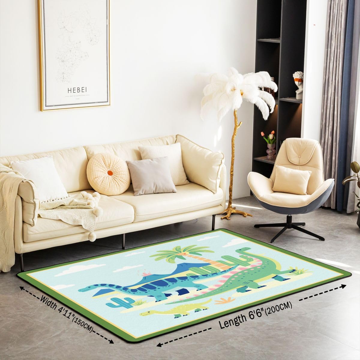 Autotoon Süß Dinosaurier Teppich 100x150cm Wildes Tier Wohnzimmerteppich Dschungel Dino Outdoor Teppich Küchenteppich Super Weich Kurzflor