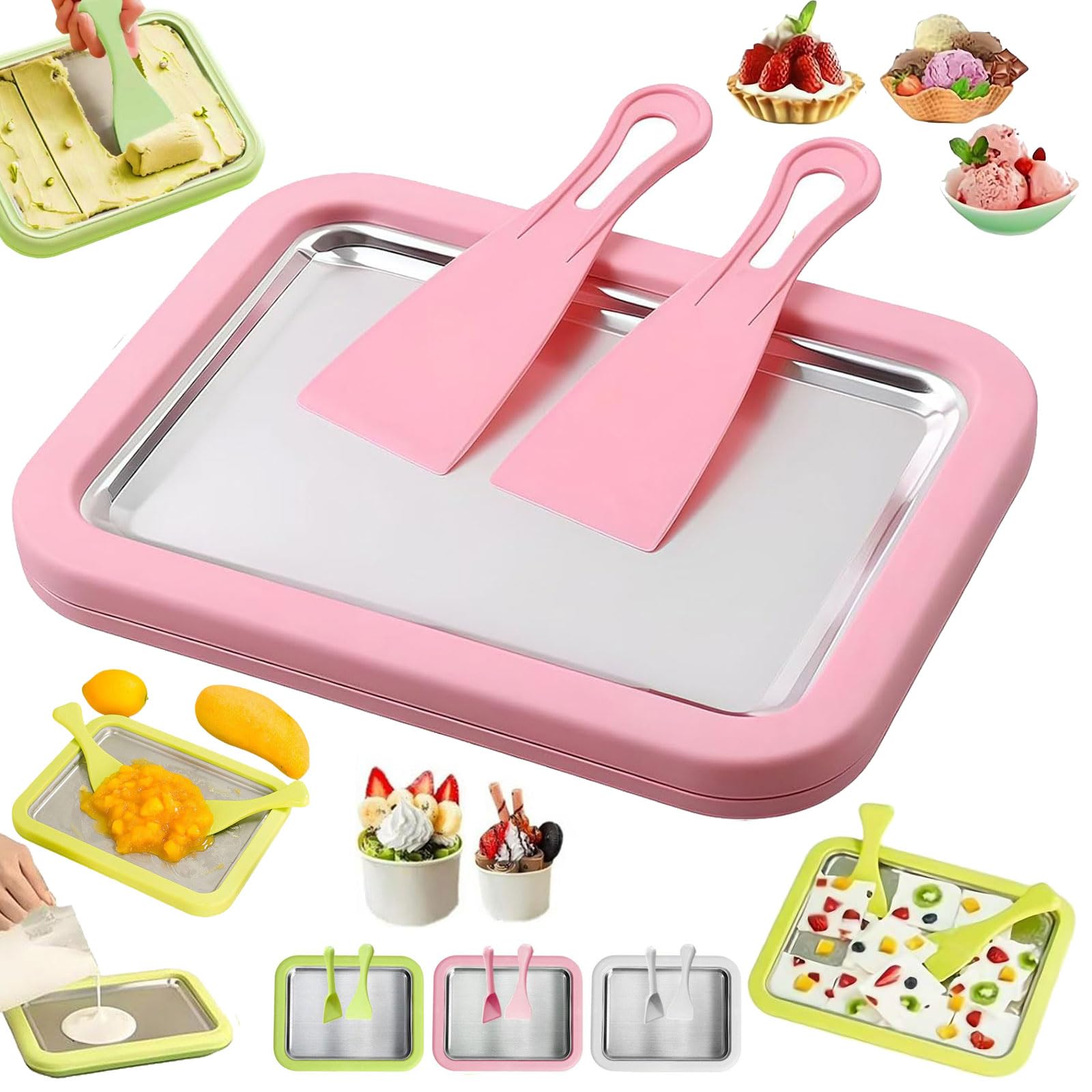 At-Home Rolled Ice Cream Maker Kit,Portable Instant Rolled Icecream Tray with 2 Scrapers,At-Home Instant Freeze Plate,DIY Freeze Yogurt Board Machine,Ice Cream Roll Maker Tray for Yogurt Sorbet