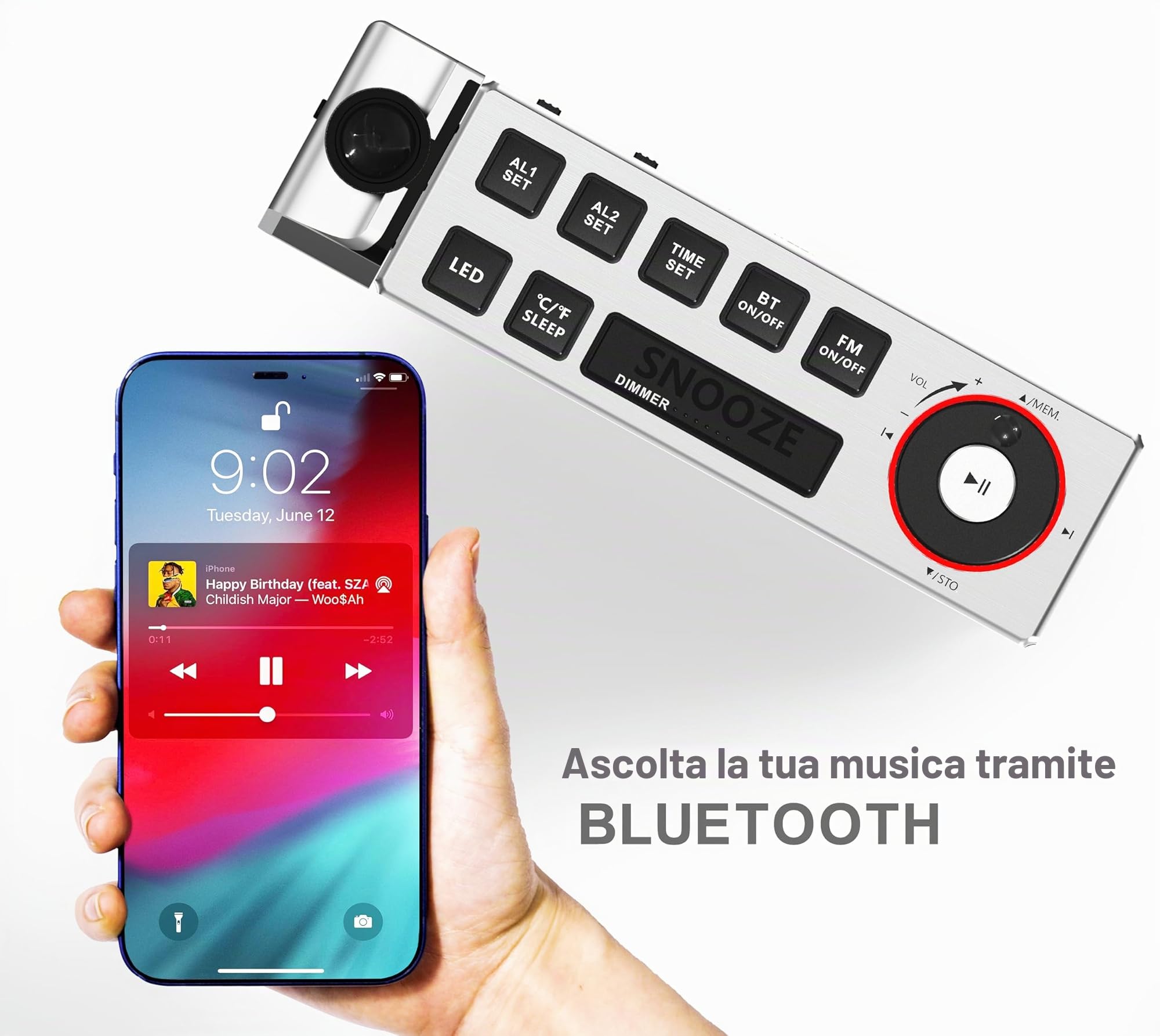iTOMA Sveglia a Proiezione con Radio FM, Ricarica USB, Display a LED da 1,8", Luce Notturna, Doppio Allarme, Snooze, Controllo Dimmer, Radiosveglia da Comodino CKS509