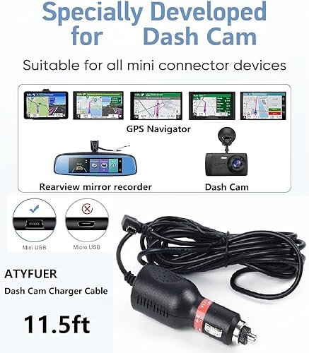Miniatura 2 de Cable de carga de cámara para salpicadero, cable de leva Garmin para automóvil, cable para cámara de tablero de automóvil, mini USB DC 12V-24V