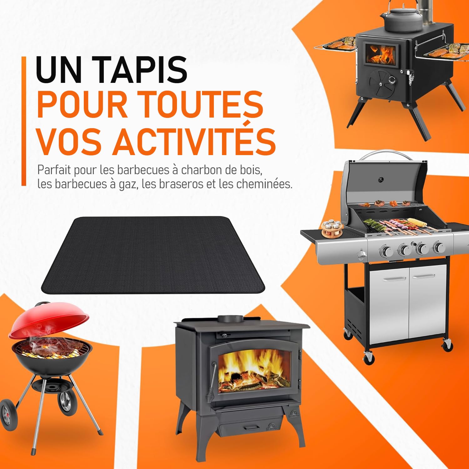 100x150cm Tapis Barbecue Sol Ignifuge imperméable Anti-Huile | Tapis protection extérieur BBQ, camping, patio - Anti-étincelles, anti-graisse, résiste intempéries - Facile nettoyer