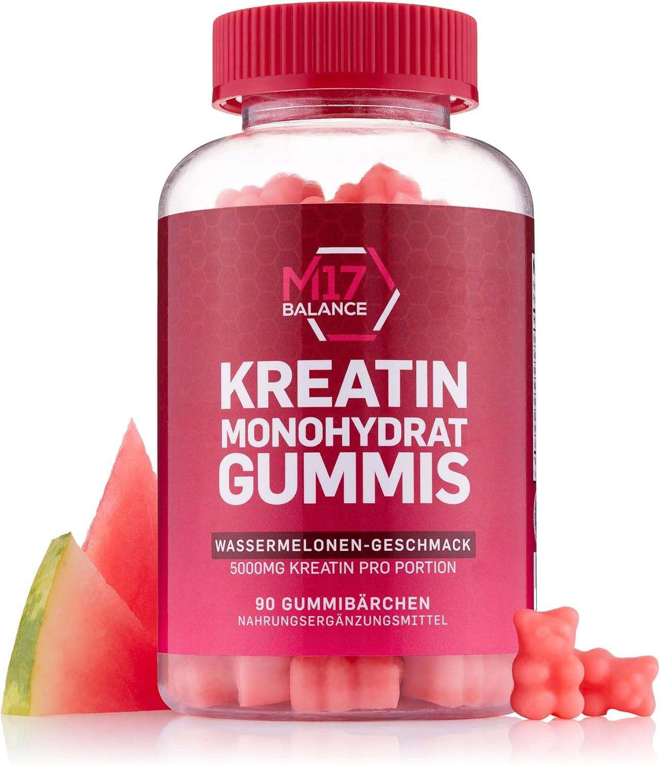 Creatin Monohydrat Gummibärchen - 5000 mg Kreatin mit BCAAs & L-Carnitin pro Dosis - Für Muskelaufbau - Zuckerfrei, Anti-Schmelz-Formel, Vegan, Glutenfrei - 30 Portionen