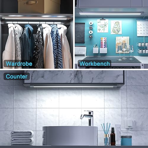 Miniatura 2 de WOBANE Iluminación LED para debajo del mostrador, iluminación activada por ondas manuales, barra de luz debajo del escritorio, panel regulable de 24