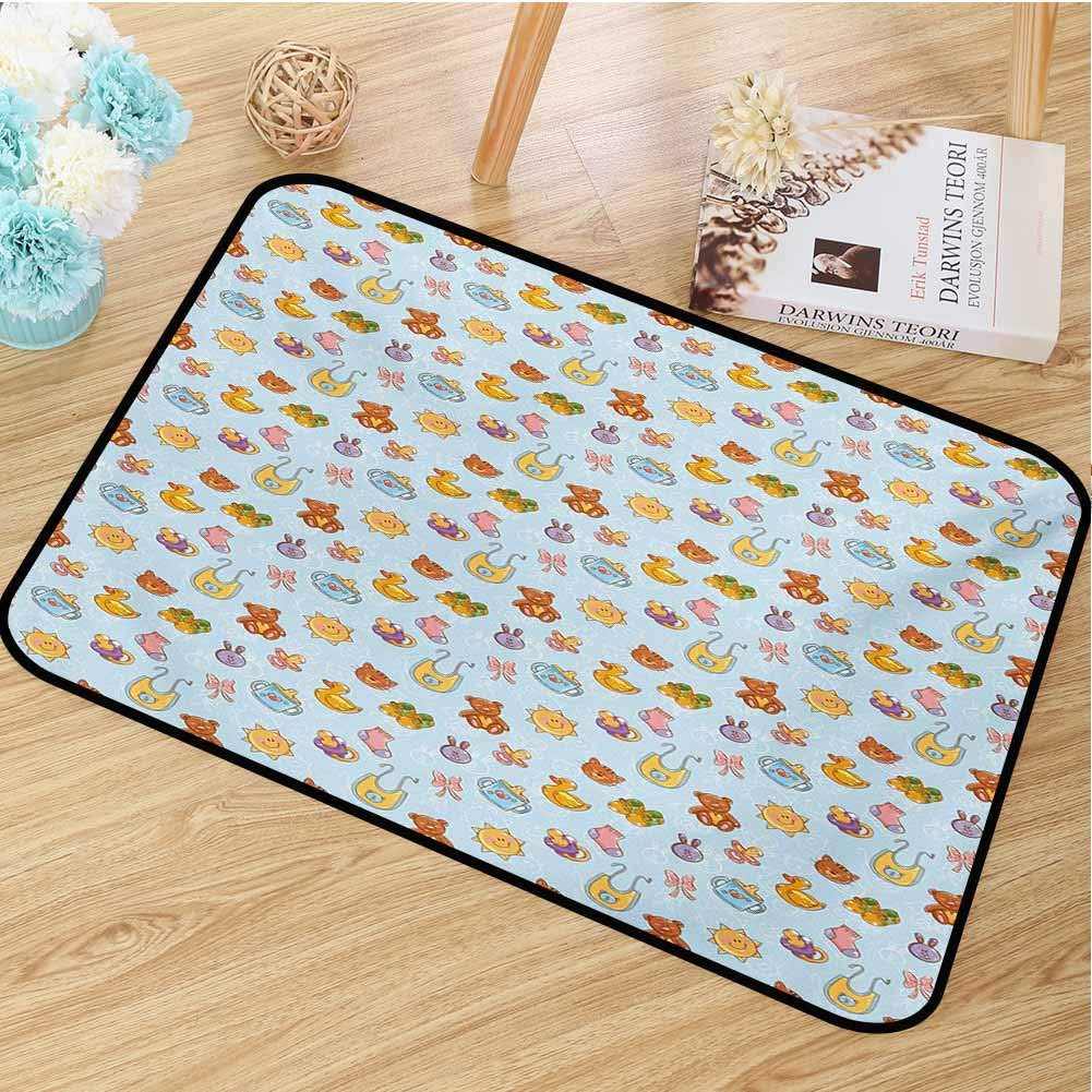 hengshu Baby Universal Door mat Newborn Sun Teddy Bear Ribbon Feeder Pacifier Chick Kitty Cat Design Door mat Floor Decoration W15.7 x L23.6 Inch Pale Blue Cinnamon Apricot