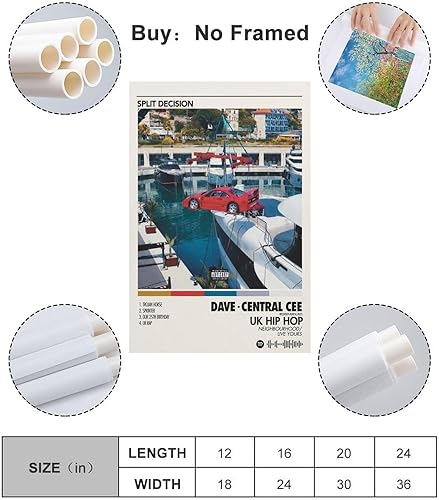 Miniatura 2 de DAXXIN Dave Central Cee - Póster en lienzo con decisión dividida 8, pintura artística decorativa para pared, sala de estar, dormitorio, regalo, sin