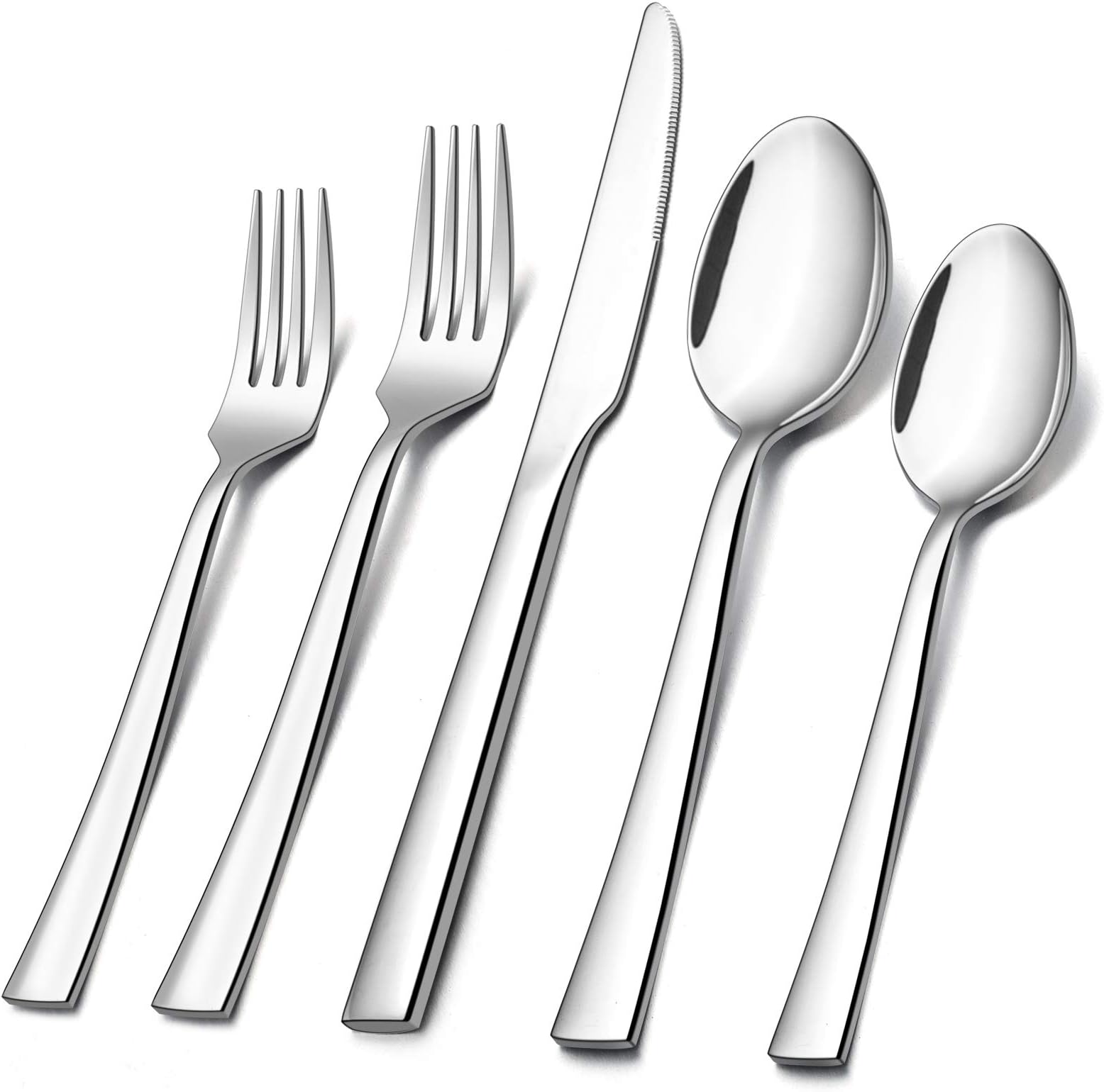 E-far 40-Piece Silverware Set, Stainless Steel Flatware Set Service for 8, Modern Tableware Cutlery Set for Home and Restaurant, Square Edge & Mirror Finish, Dishwasher Safe