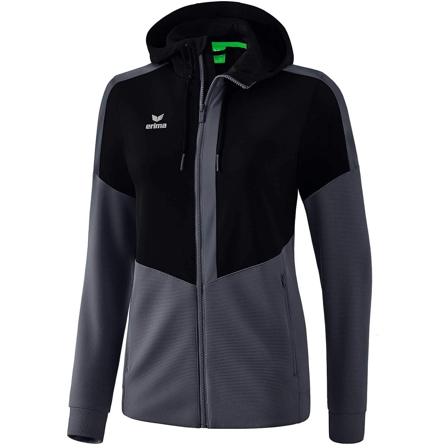 Erima Squad Training Jacket with Hood - Black/Slate Grey, 34