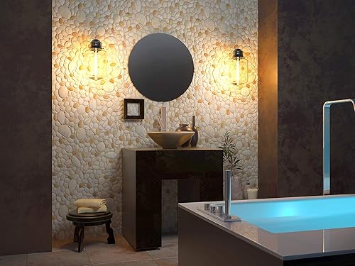 Miniatura 2 de Concord Wallcoverings - Diseño retro natural de guijarros, paneles de pared decorativos de PVC, paquete de 6 en beige, naranja, gris, 17.5" x